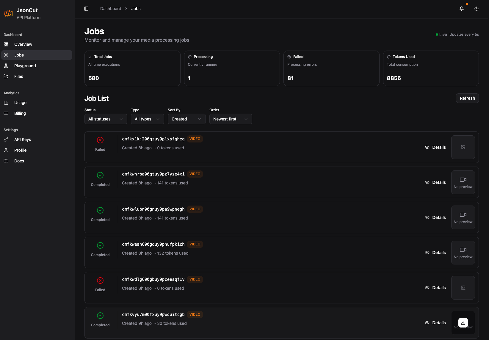 JsonCut Jobs Management